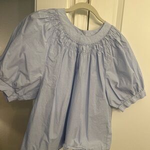 J.Crew Regenerative Cotton Light Blue Puff Sleeve Blouse XL